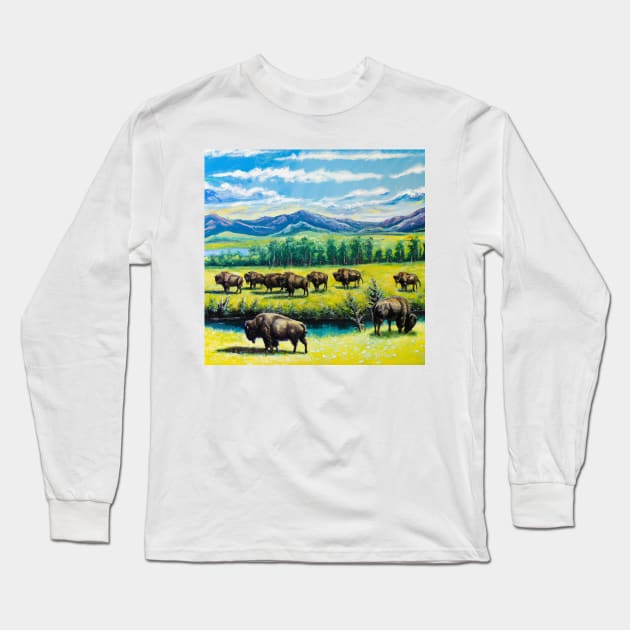 The Bison Herd Long Sleeve T-Shirt by soulfulprintss8